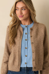 Let It All Unfold Light Mocha Faux Layered Button Front Knit Cardigan