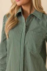 Perfectly Aligned Dark Olive Stripe Long Sleeve Shirt Dress