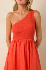 FRNCH Liberatore Coral Orange One-Shoulder Cotton Maxi Dress