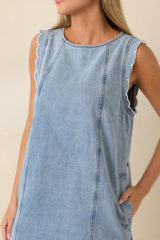 FRNCH Vito Light Wash Cotton Denim Dress
