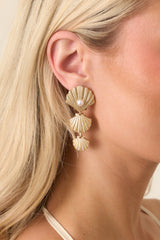 Shell We Dance Gold & Pearl Accent Drop Earrings