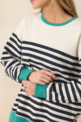 Z Supply Navy Cotton Blend Layer Up Stripe Sweatshirt