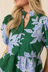 The Garden's Calling Green & Blue Floral Cotton Eyelet Top