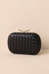 For Certain Black Woven Faux Leather Clutch Handbag