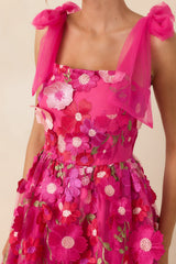 Spirit of Spring Fuchsia Pink Floral Embroidered Maxi Dress