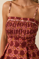 The Bottom Line Pink Multi Geometric Print Cotton Peplum Top