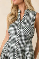 Made for Wandering Hunter Green Gingham Sleeveless Mini Dress