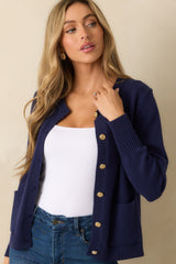 Right On Schedule Navy Long Sleeve Button Up Cardigan