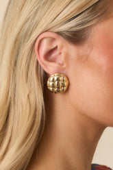 Grace Comes Easy Gold Woven Textured Circle Stud Earrings