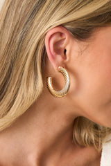 Take The Day Gold Twisted Hoop Earrings