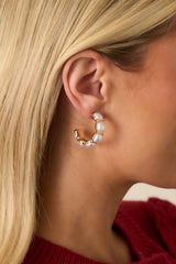 In Good Spirits Gold Faux Square Pearl Hoops