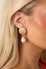 Seashell Sonata Gold and Ivory Pearl Earrings