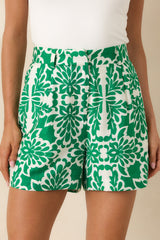 Love This For Me Green Sicilian Tile Print High Waisted Shorts