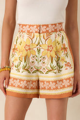 Sunny Side of Life Terracotta Orange Multi Floral Print Shorts