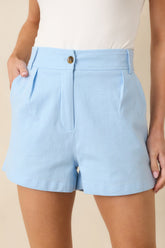 New Days Ahead Light Blue Cotton High Waist Shorts