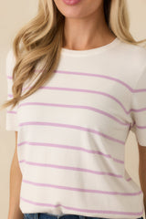Bound to Happen Lavender Stripe Knit Short Sleeve Sweater