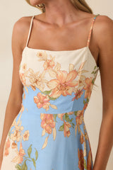 What a Lovely Thought Light Blue & Ivory Floral Maxi Dress