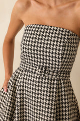Something To Remember Black Houndstooth Belted Bandeau Midi Dress
