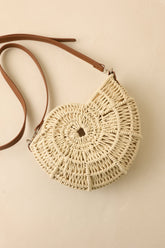 Living on the Curve Ivory Natural Woven Nautilus Crossbody