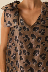 Untamed Elegance Bronze Leopard Print Jacquard Sleeveless Top