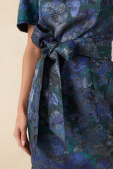 That's The Idea Blue Multi Floral Jacquard Belted Mini Dress