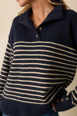 Before You Know It Navy Stripe Long Sleeve Collared Sweater