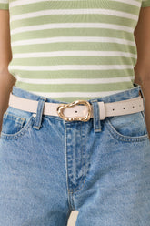 Hold It Together Ivory Faux Leather Belt with Sculpted Buckle