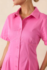 Make It Look Easy Pink Short Sleeve Midi Shirt Dress