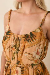 Paradise Calling Peach Multi Tropical Print Beaded Strap Maxi Dress