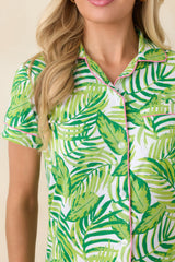 Leaf It to Me Green Leaf Print Short Sleeve Pajama Top