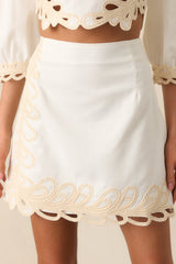 Don't Look Back Ivory Embroidered Mini Skirt