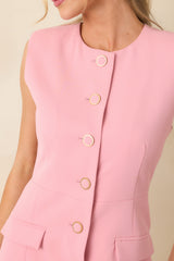 Soft Chaos Pink Button Front Sleeveless Mini Dress