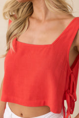 Paradisa Calista Sangria Red Linen Blend Side-Tie Crop Top