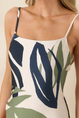 MINKPINK Azure Green & Blue Palm Leaves Scoop Back One Piece