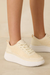 Right on Track Ivory Knit Platform Sneakers