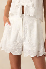 Slowly By Surely White Floral Cotton Embroidered Eyelet Shorts