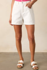 Doing It My Way Ivory Cotton High Waisted Denim Shorts