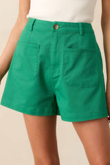 For The Moment Green High Waisted Patch Pocket Shorts