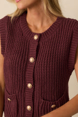 What You Came For Wine Red Ribbed Knit Button Up Sweater Vest