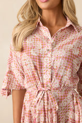 Beach Bum Rose Pink Floral Button Front Mini Dress
