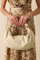 Say What You Mean Ivory Faux Leather Gold Handle Shoulder Bag