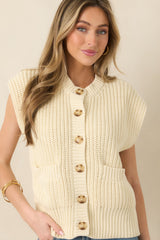 FRNCH Natalie Ivory Cotton Knit Button Front Cardigan