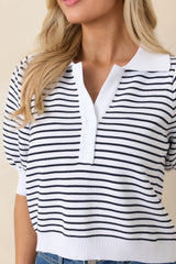 Plans After Work Ivory & Black Stripe Knit Polo Top