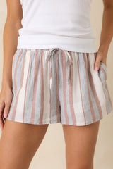 Z Supply The Perfect Beige & Green Stripe Drawstring Shorts