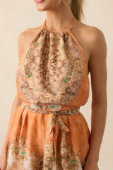 All I Wanted Light Orange Multi Print Halter Open Back Romper