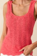 Take Your Time Pink Coral Scallop Hem Knit Tank Top