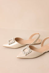 Setting New Goals Ivory Pearlescent Pointed Toe Slingback Flats