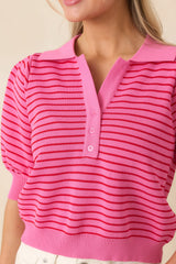 Plans After Work Pink Stripe Knit Polo Top