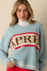 Off the Slopes Soft Blue Après Knit Pullover Sweater