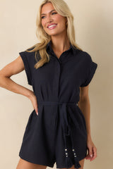 The Way It All Aligns Navy Linen Blend Button Front Romper